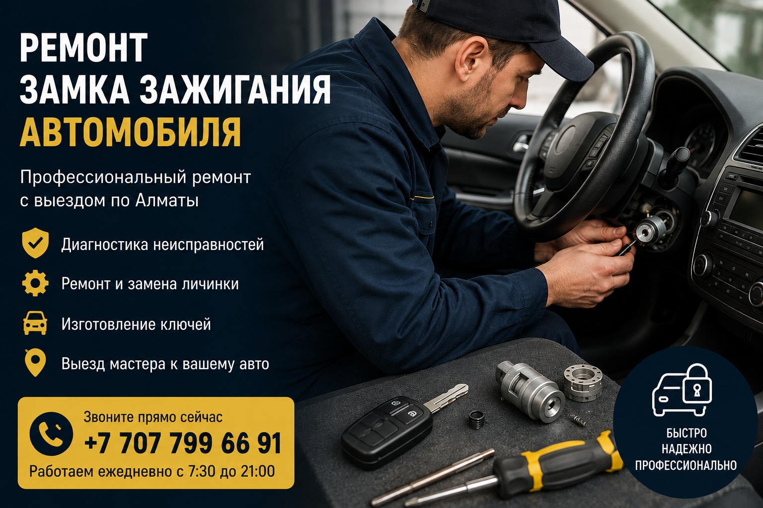 Ремонт замка зажигания автомобиля в Алматы — основные неисправности