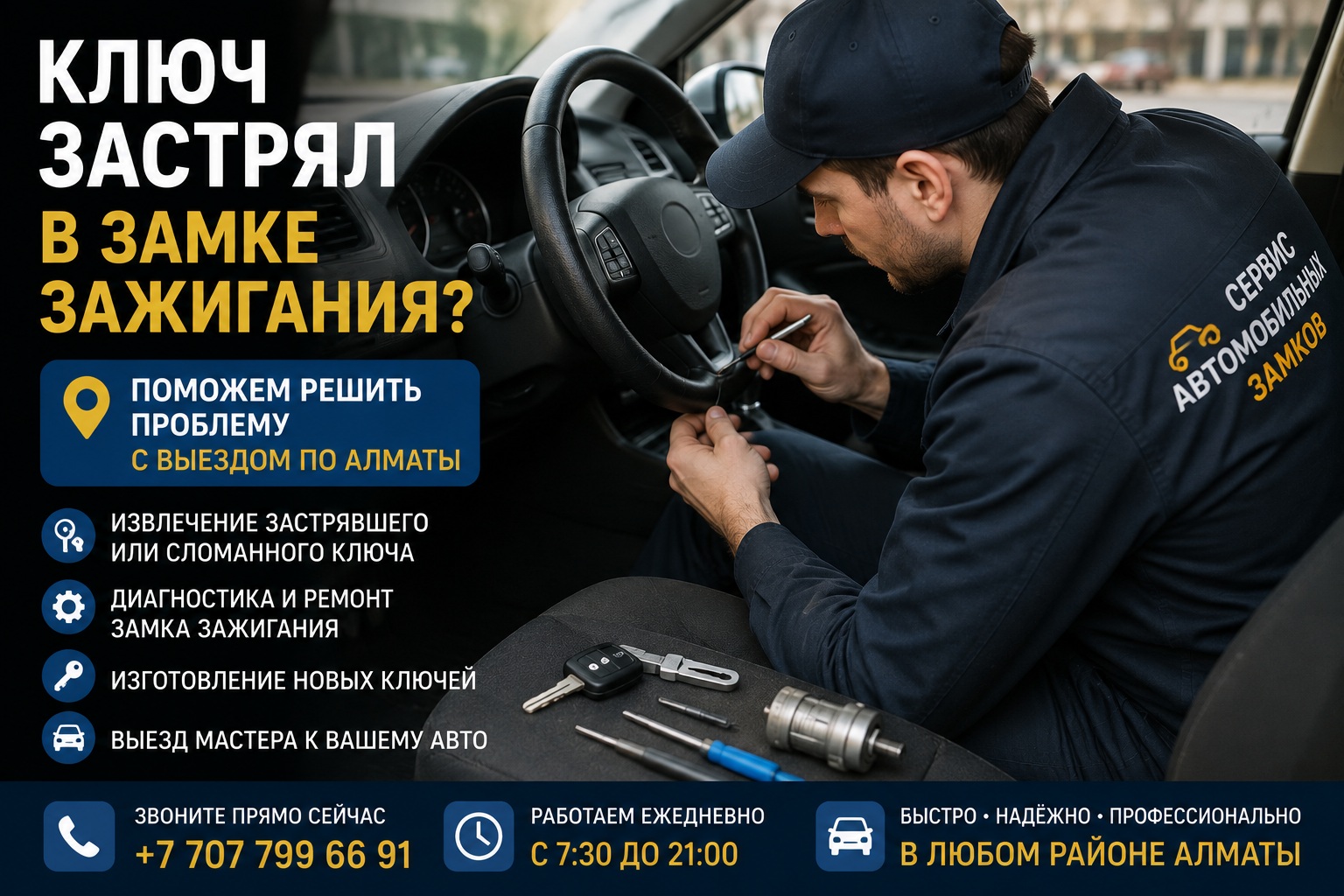 Ключ застрял в замке зажигания — что делать | Алматы