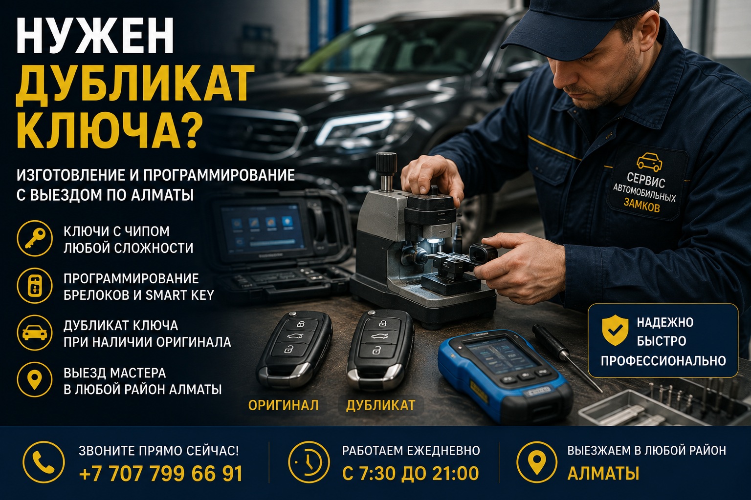 Дубликат ключа автомобиля в Алматы — изготовление и программирование