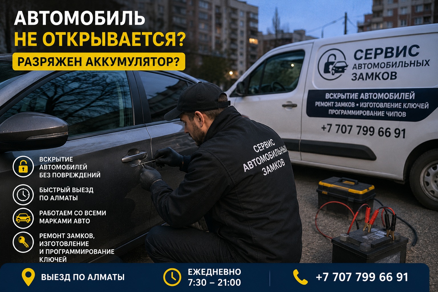 Не открывается автомобиль из-за разряженного аккумулятора — Алматы